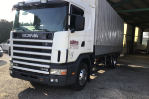 Lastwagen - RENAULT - Scania R114LB 4X2 / Brücke m.Verdeck+Hebebühne